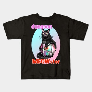 Cool black cat dungeon meowster with dnd D20 dice Kids T-Shirt